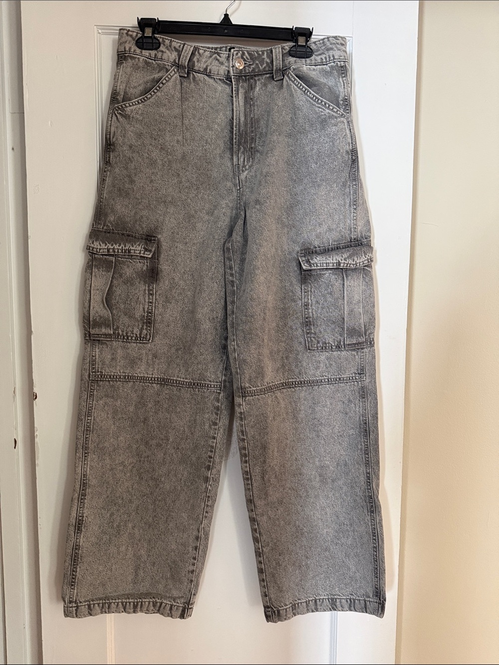 Women’s Washed Gray Cargo Jeans